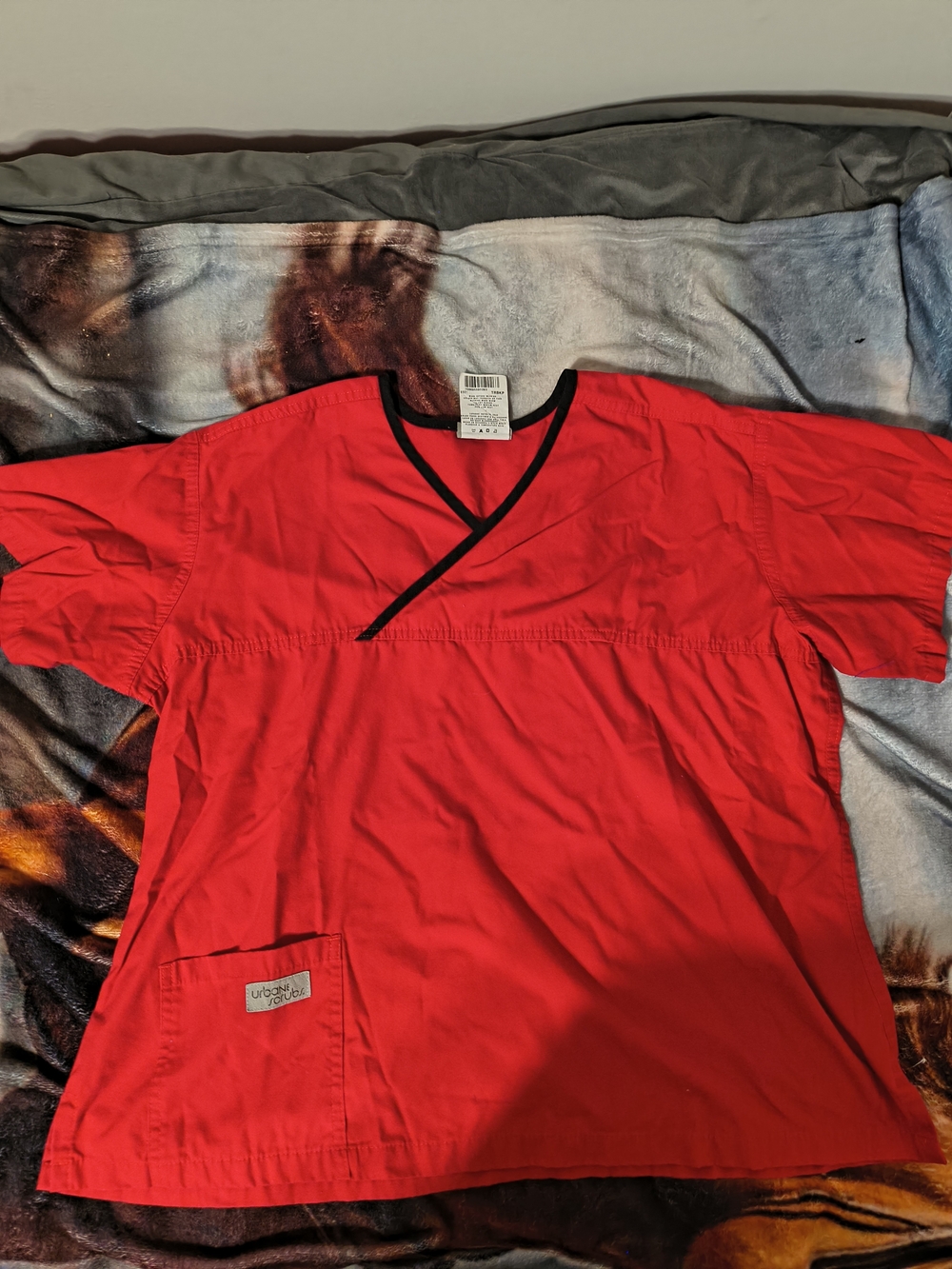 Urbane Bright Red Scrub Top with Black Trim